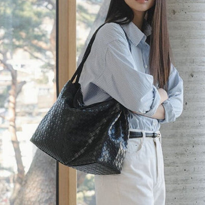Chic Intrecciato Woven Hobo Bag Soft Faux Leather Large Shoulder Tote - zoraflux