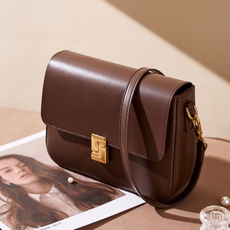 Classic genuine leather ladies' square crossbody bag - zoraflux