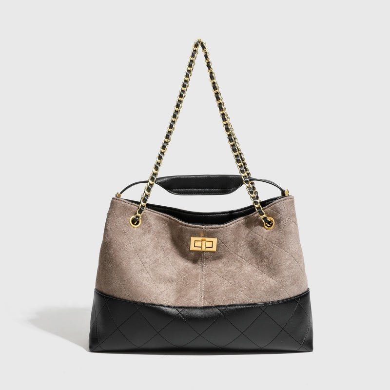Contrasting color suede diamond - pattern chain shoulder bag - zoraflux