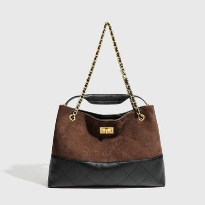 Contrasting color suede diamond - pattern chain shoulder bag - zoraflux