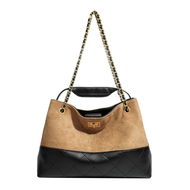 Contrasting color suede diamond - pattern chain shoulder bag - zoraflux