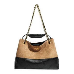 Contrasting color suede diamond - pattern chain shoulder bag - zoraflux