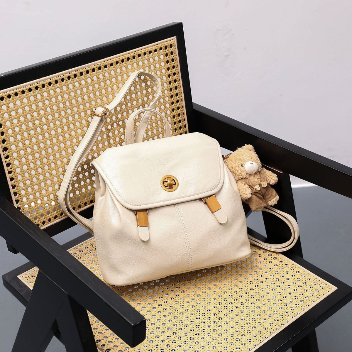 Cute little bear backpack in retro school style - zoraflux