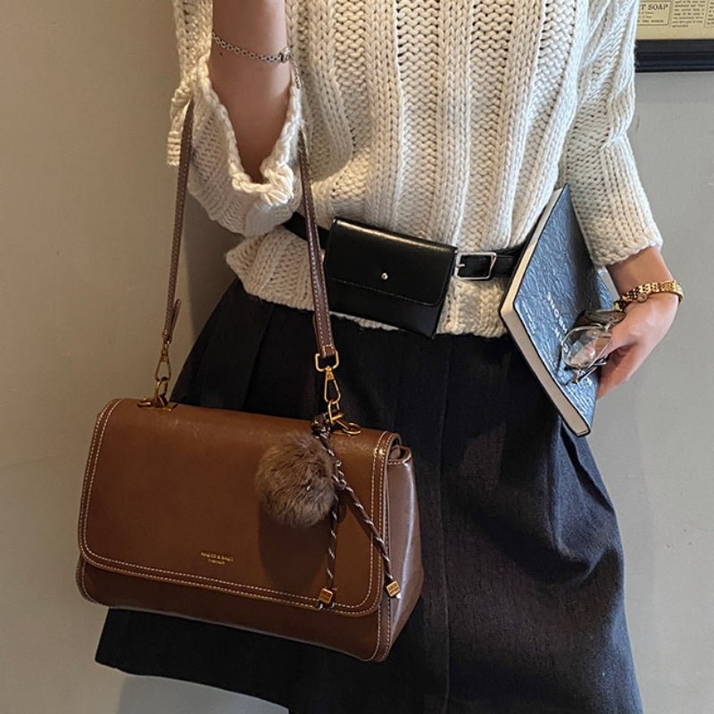 Cute plush pendant classic women's crossbody bag - zoraflux