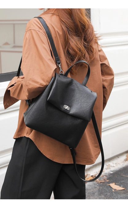 Genuine leather school-style backpack