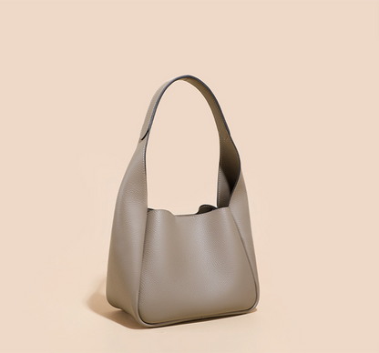 Simple leather contrasting color bucket bag