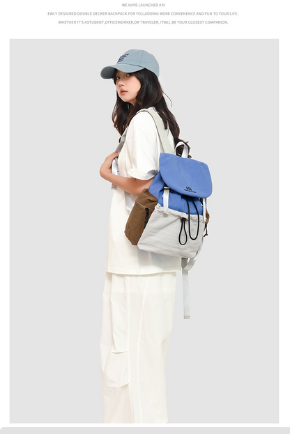 Nylon flip-top drawstring travel backpack