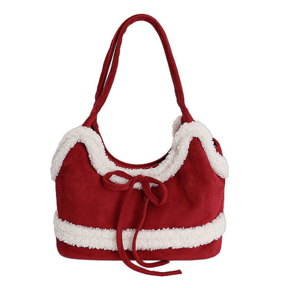 Simple and large-capacity suede single-shoulder bag