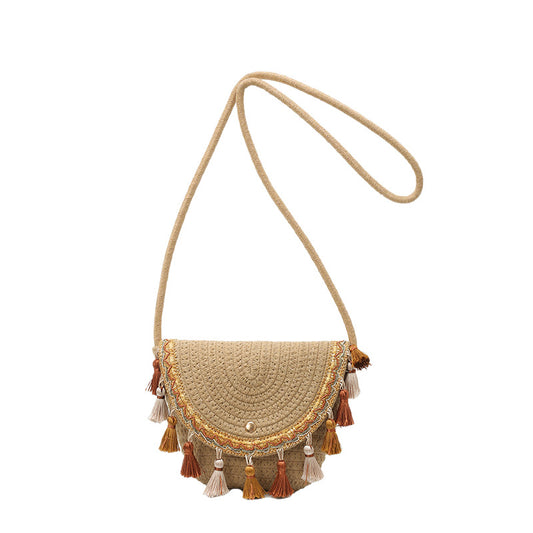 Ethnic Style Color-Block Woven Saddle Bag - zoraflux