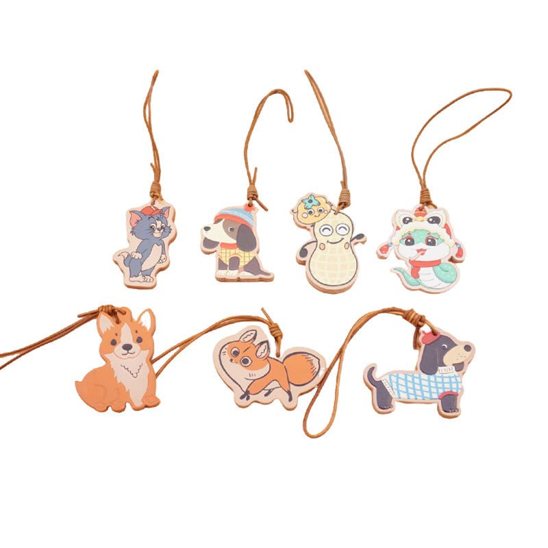 Double sided thick leather pendant gift fox dog cat snake peanut - zoraflux