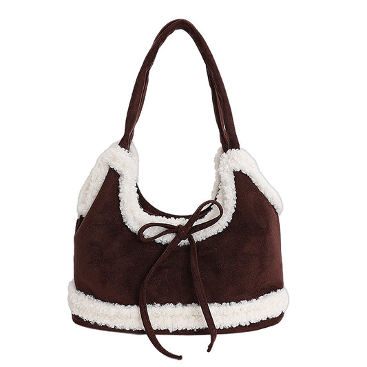 Simple and large-capacity suede single-shoulder bag