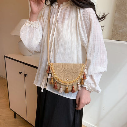 Ethnic Style Color - Block Woven Saddle Bag - zoraflux