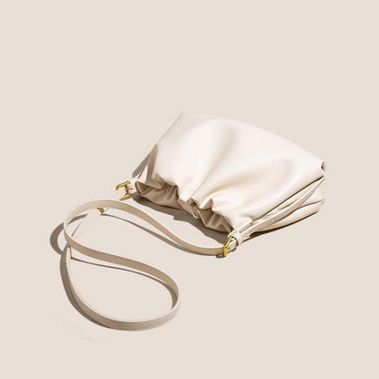 Pleated soft cowhide cloud-shaped crossbody bag