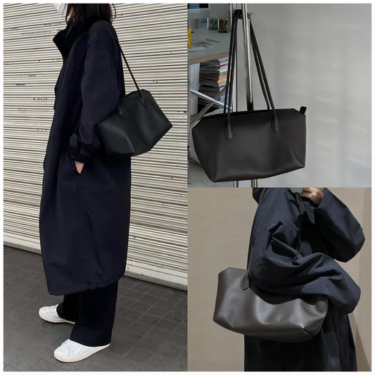 Genuine leather minimalist style tote bag