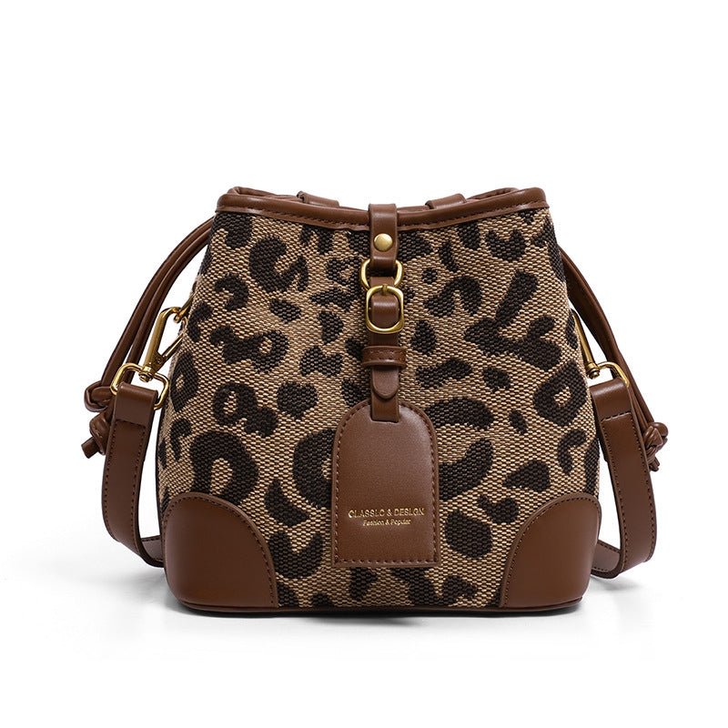 Fashion leopard print crossbody bucket bag - zoraflux