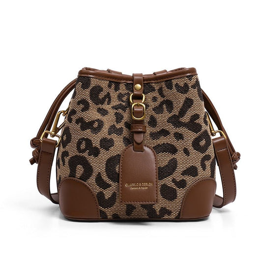Fashion leopard print crossbody bucket bag - zoraflux