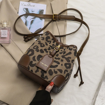 Fashion leopard print crossbody bucket bag - zoraflux