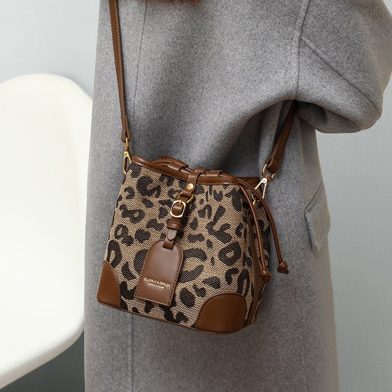 Fashion leopard print crossbody bucket bag - zoraflux