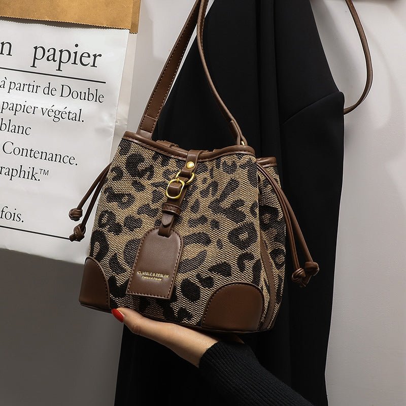 Fashion leopard print crossbody bucket bag - zoraflux