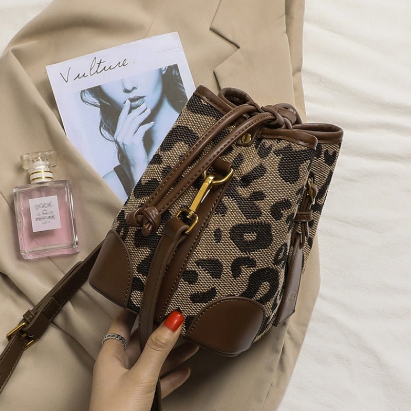 Fashion leopard print crossbody bucket bag - zoraflux