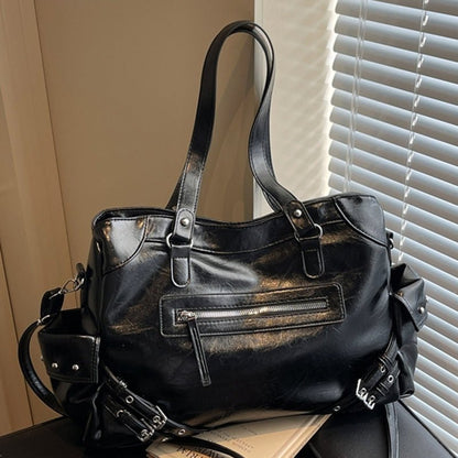 Fashionable rivet motorcycle style tote bag - zoraflux