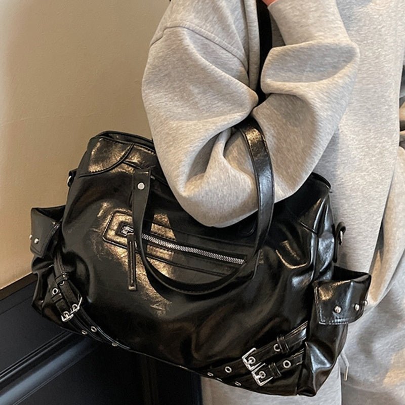 Fashionable rivet motorcycle style tote bag - zoraflux