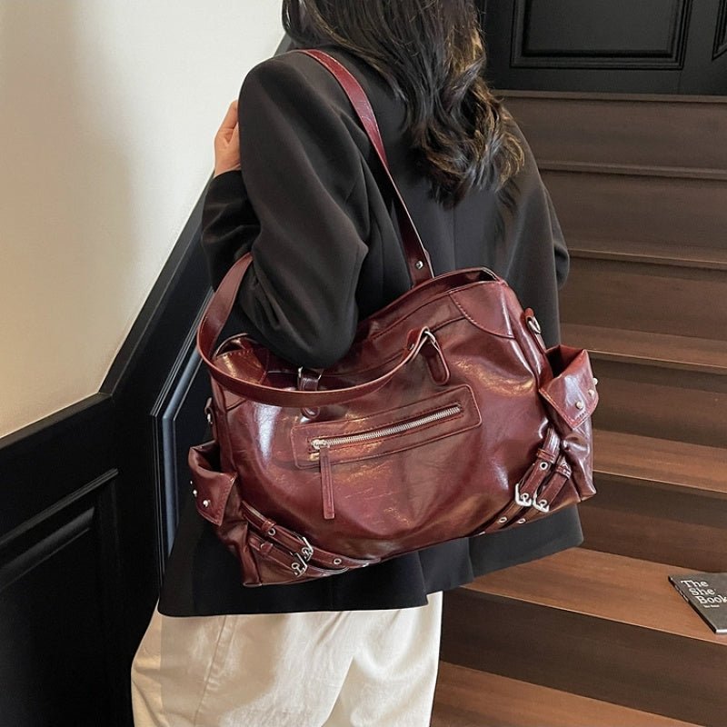 Fashionable rivet motorcycle style tote bag - zoraflux