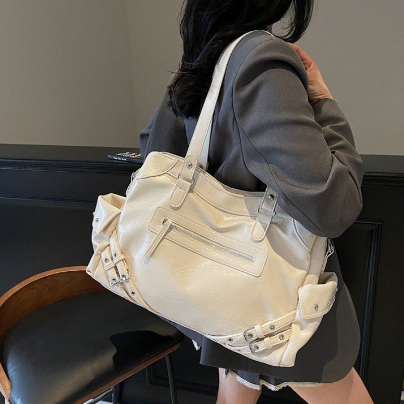 Fashionable rivet motorcycle style tote bag - zoraflux