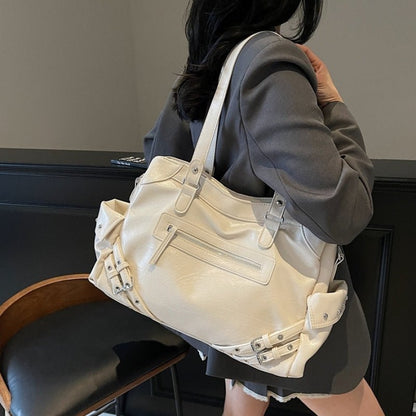 Fashionable rivet motorcycle style tote bag - zoraflux