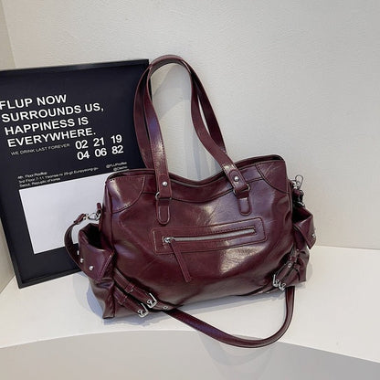 Fashionable rivet motorcycle style tote bag - zoraflux