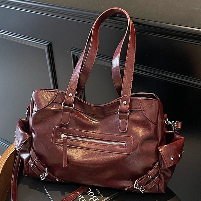 Fashionable rivet motorcycle style tote bag - zoraflux