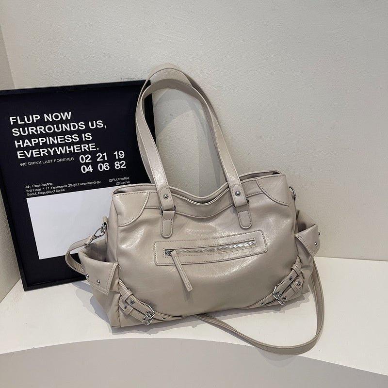 Fashionable rivet motorcycle style tote bag - zoraflux