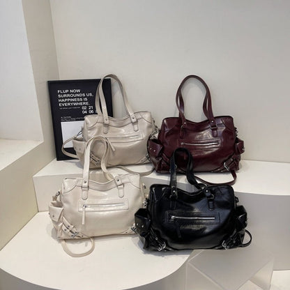 Fashionable rivet motorcycle style tote bag - zoraflux