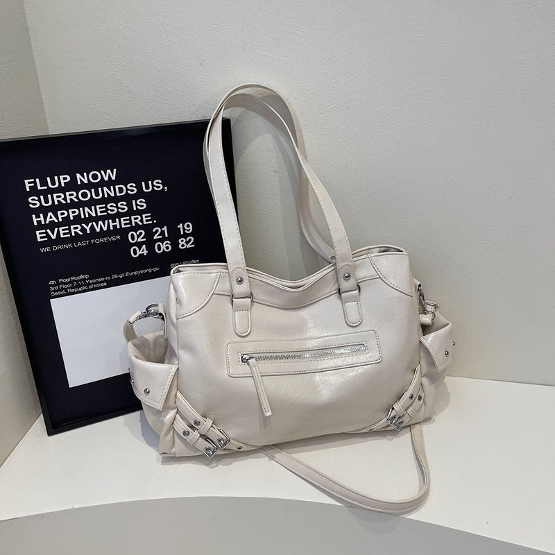 Fashionable rivet motorcycle style tote bag - zoraflux