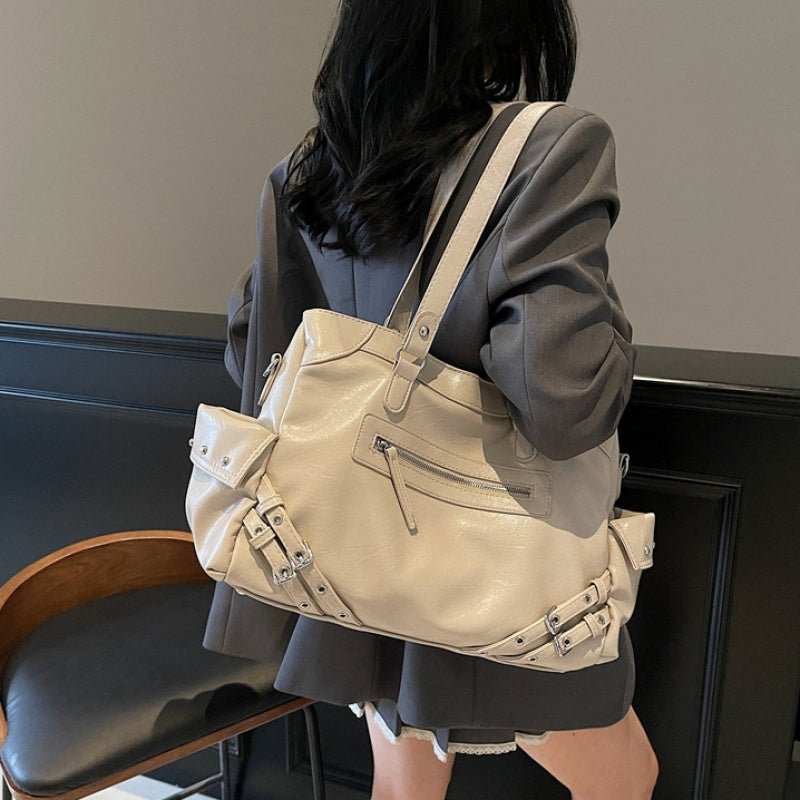 Fashionable rivet motorcycle style tote bag - zoraflux