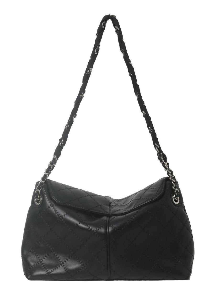 Genuine leather diamond chain tote bag - zoraflux