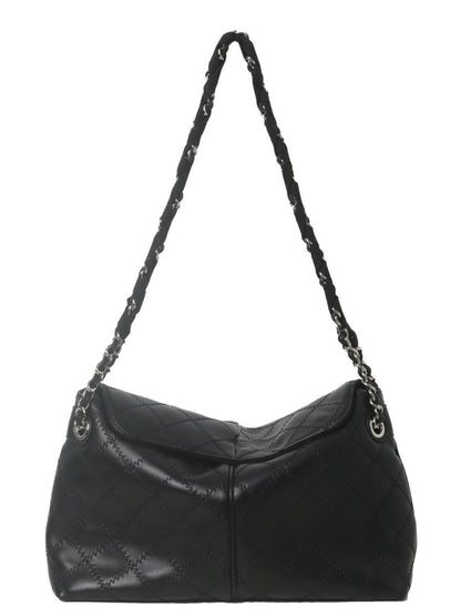 Genuine leather diamond chain tote bag - zoraflux