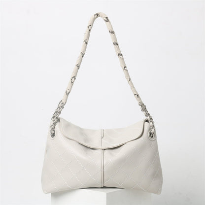 Genuine leather diamond chain tote bag - zoraflux