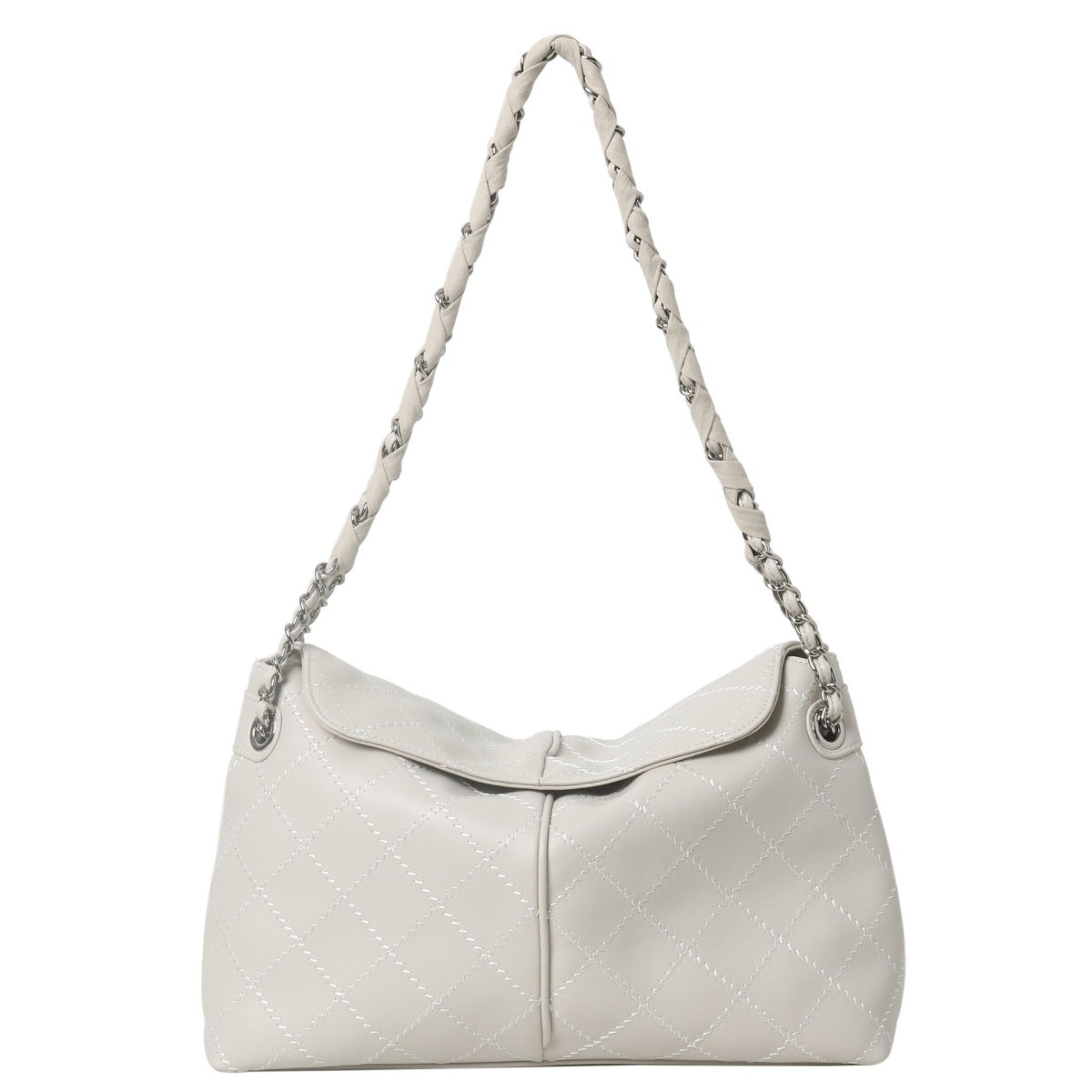 Genuine leather diamond chain tote bag - zoraflux