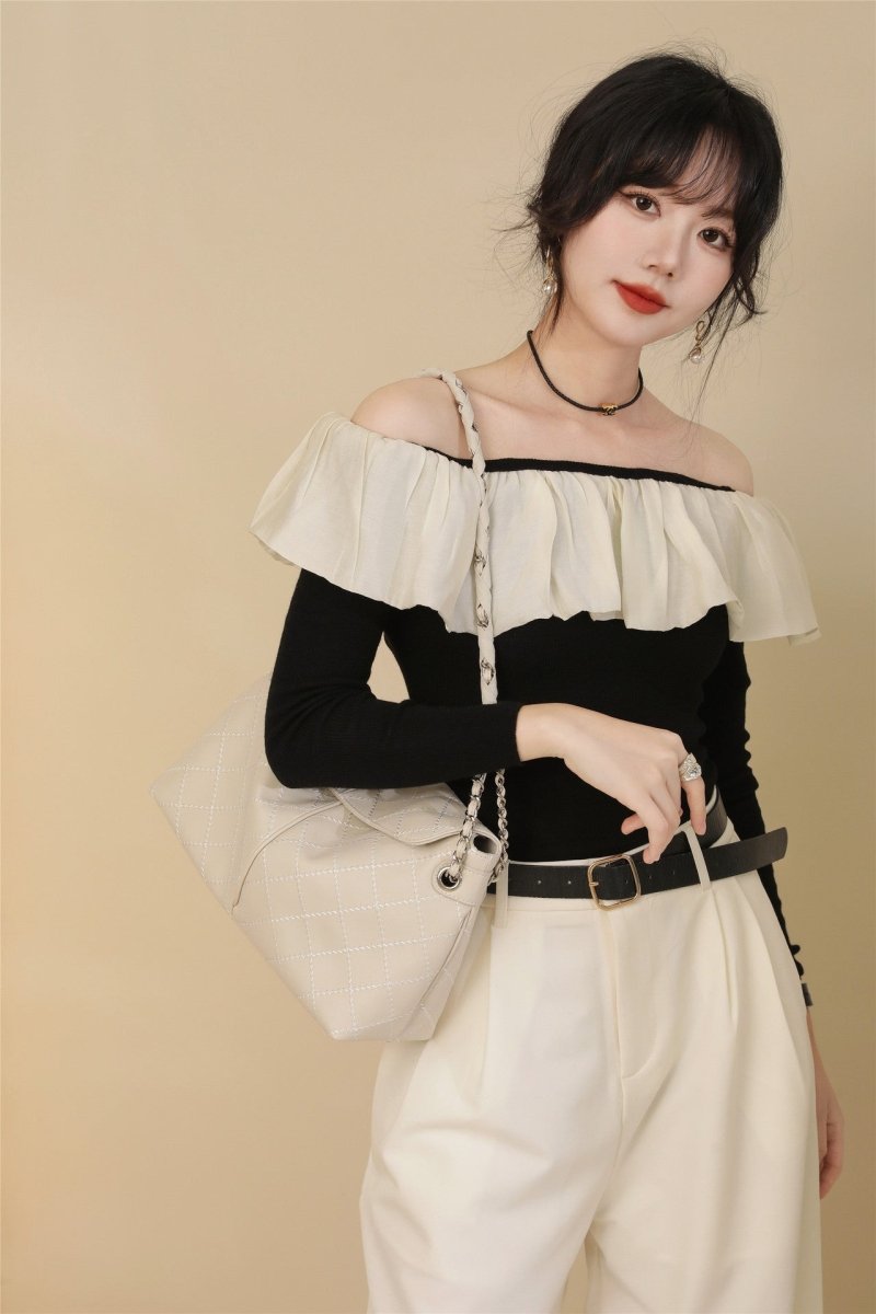 Genuine leather diamond chain tote bag - zoraflux