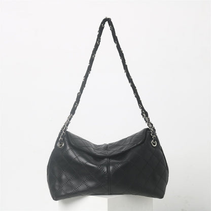 Genuine leather diamond chain tote bag - zoraflux