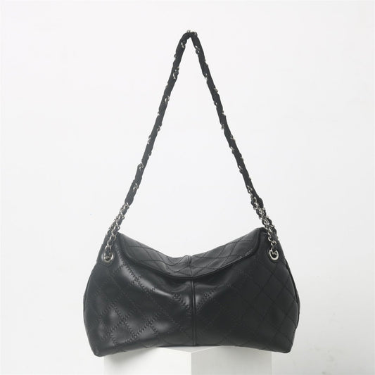 Genuine leather diamond chain tote bag - zoraflux