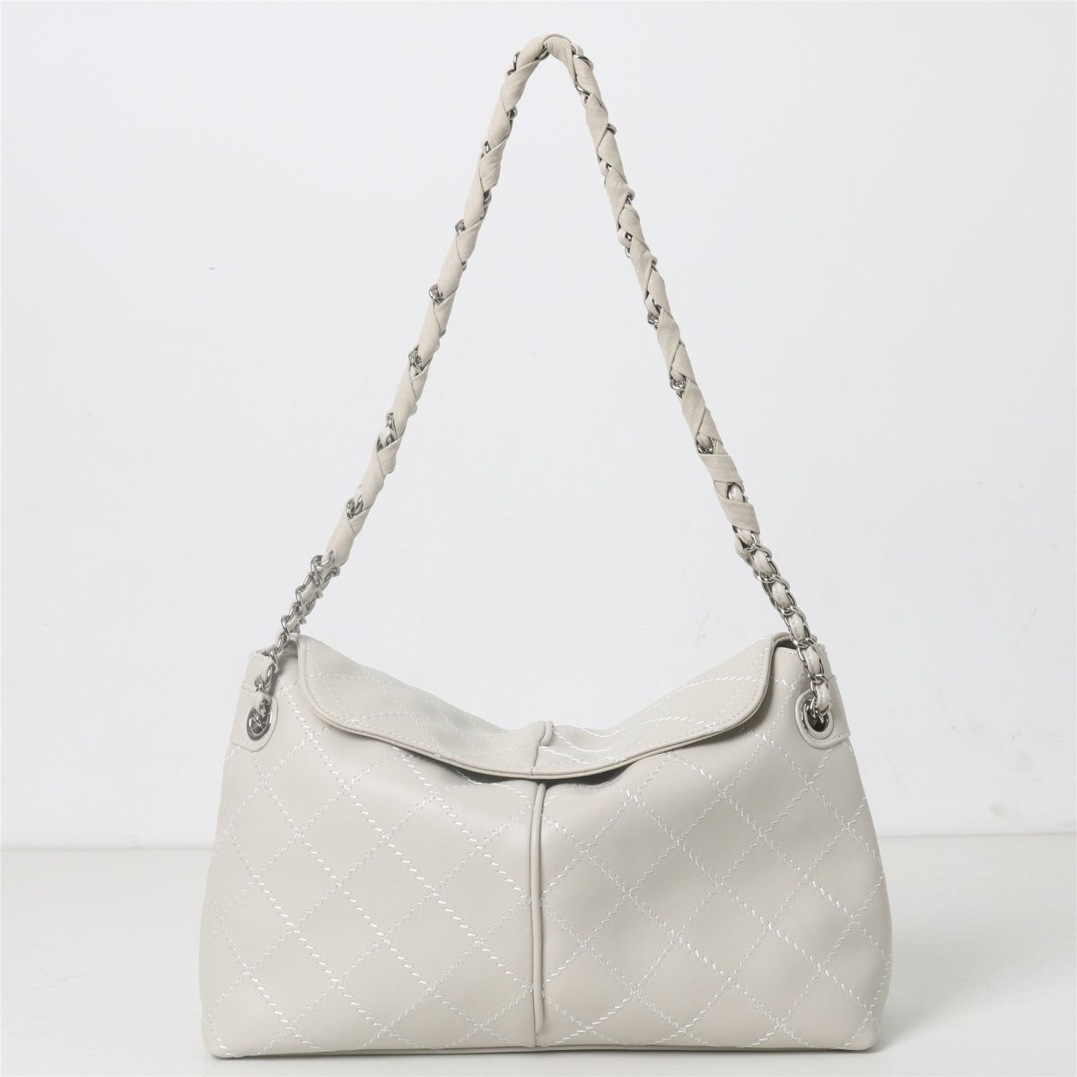 Genuine leather diamond chain tote bag - zoraflux