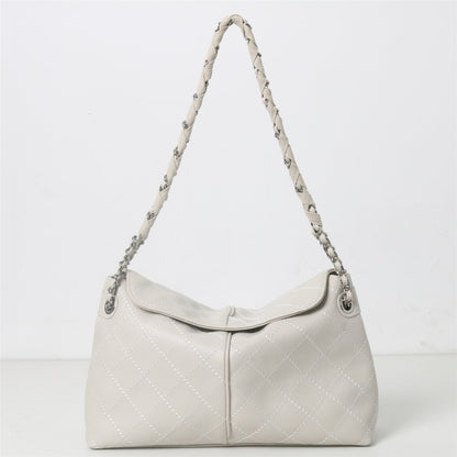 Genuine leather diamond chain tote bag - zoraflux