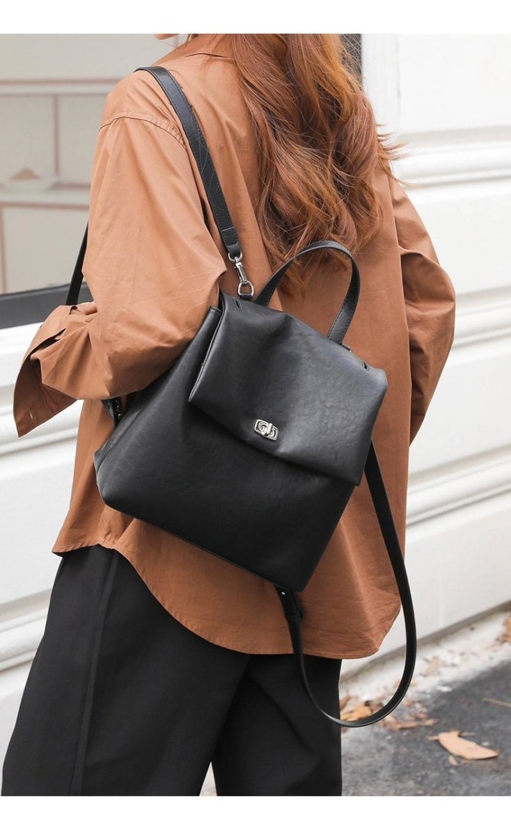 Genuine leather school - style backpack - zoraflux