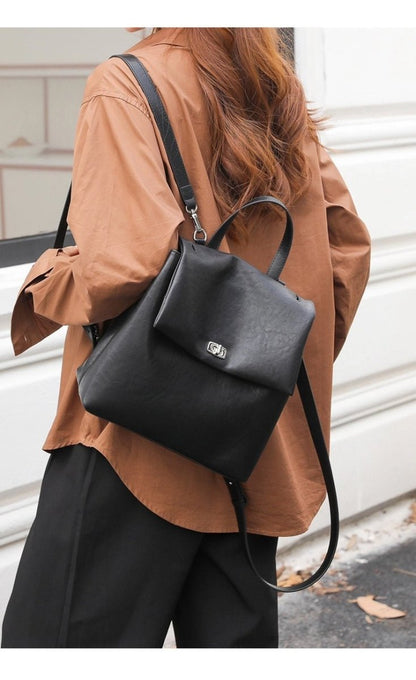 Genuine leather school - style backpack - zoraflux