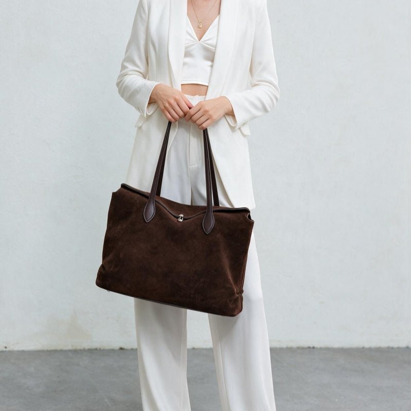 Genuine Leather Tote Bag Soft Minimal Urban Shoulder Handbag for Women - zoraflux