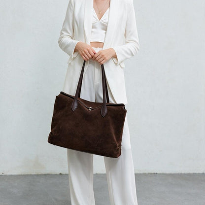 Genuine Leather Tote Bag Soft Minimal Urban Shoulder Handbag for Women - zoraflux