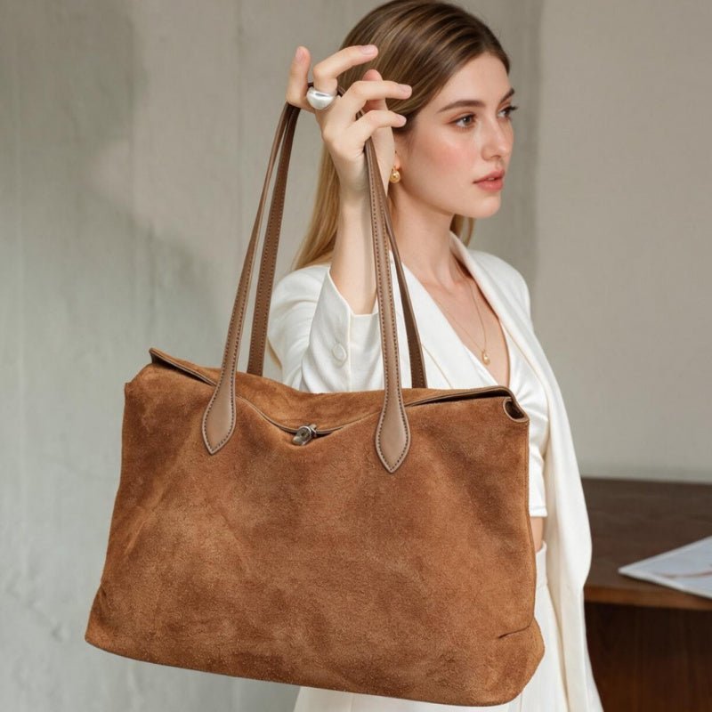 Genuine Leather Tote Bag Soft Minimal Urban Shoulder Handbag for Women - zoraflux