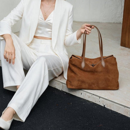 Genuine Leather Tote Bag Soft Minimal Urban Shoulder Handbag for Women - zoraflux